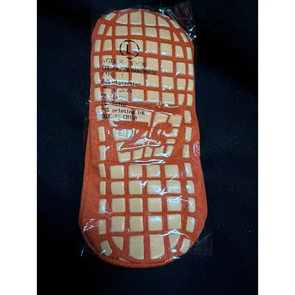 SkyZone Non-Skid Grip Hospital Socks‎ Unisex Large Orange Polyester Blend Cozy